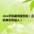 vivo手机刷鸿蒙系统（正规刷手机单怎样加入）